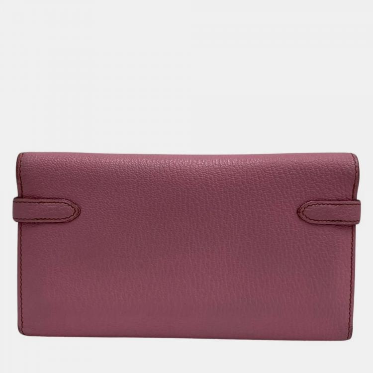Pre Owned HERMES Kelly Wallet Long Vaux Swift Leather Genuine Bifold Pink