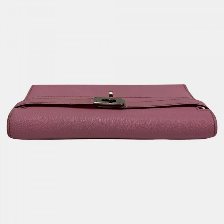 Pre Owned HERMES Kelly Wallet Long Vaux Swift Leather Genuine Bifold Pink