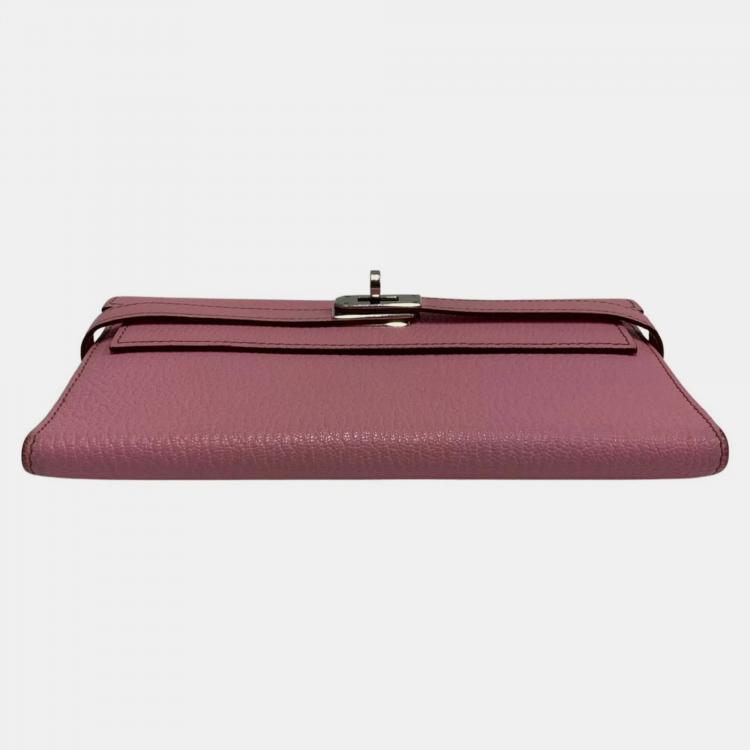 Pre Owned HERMES Kelly Wallet Long Vaux Swift Leather Genuine Bifold Pink