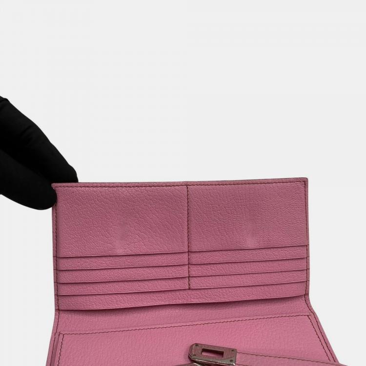 Pre Owned HERMES Kelly Wallet Long Vaux Swift Leather Genuine Bifold Pink