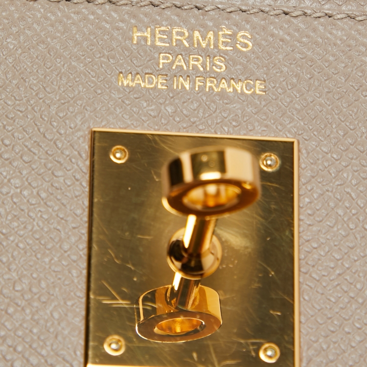 Pre Owned Hermes Gris Asphalt Epsom Leather Gold Finish Kelly Sellier 35 Bag