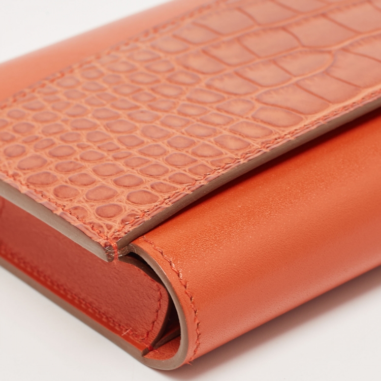 Pre Owned Hermes Sanguine Matte Alligator Mississippiensis and Tadelakt Leather Passant Long Wallet