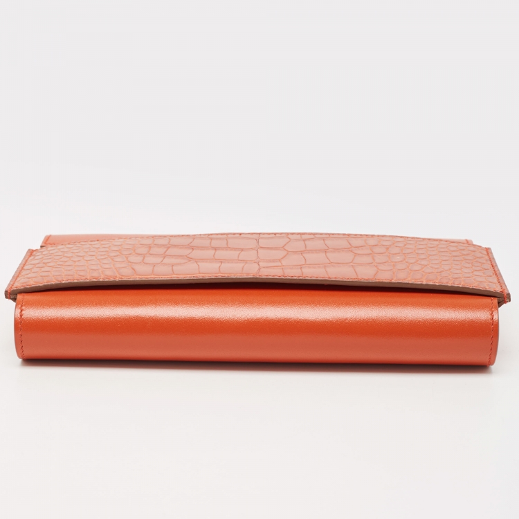 Pre Owned Hermes Sanguine Matte Alligator Mississippiensis and Tadelakt Leather Passant Long Wallet