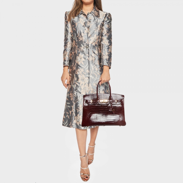 Pre Owned Hermes Bourgogne Crocodile Porosus Gold Finish Birkin 35 Bag