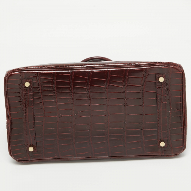 Pre Owned Hermes Bourgogne Crocodile Porosus Gold Finish Birkin 35 Bag