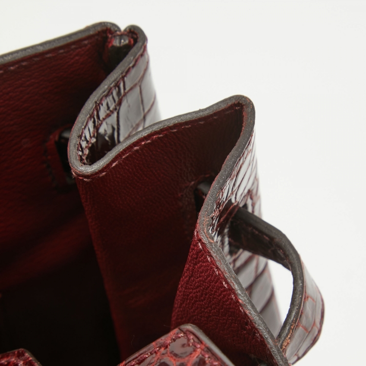 Pre Owned Hermes Bourgogne Crocodile Porosus Gold Finish Birkin 35 Bag