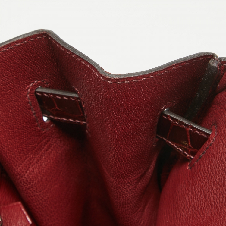 Pre Owned Hermes Bourgogne Crocodile Porosus Gold Finish Birkin 35 Bag