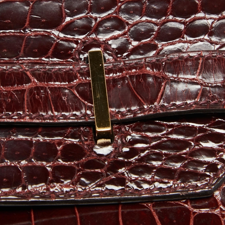 Pre Owned Hermes Bourgogne Crocodile Porosus Gold Finish Birkin 35 Bag