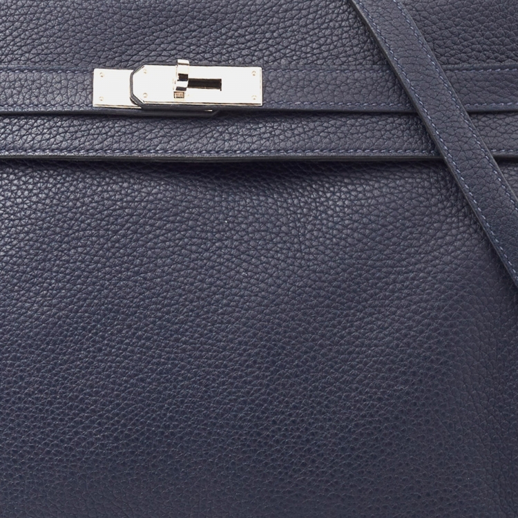 Pre Owned Hermes Bleu Saphir Taurillon Clemence Leather Palladium Finish Kelly Retourne 35 Bag