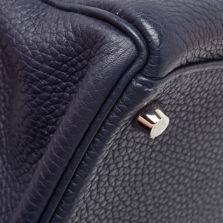 Pre Owned Hermes Bleu Saphir Taurillon Clemence Leather Palladium Finish Kelly Retourne 35 Bag