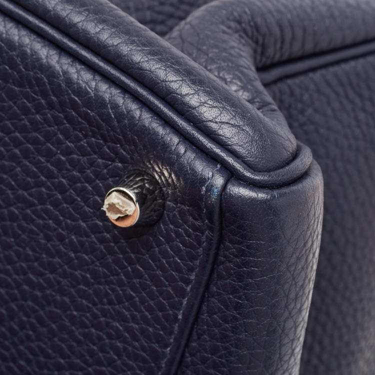 Pre Owned Hermes Bleu Saphir Taurillon Clemence Leather Palladium Finish Kelly Retourne 35 Bag
