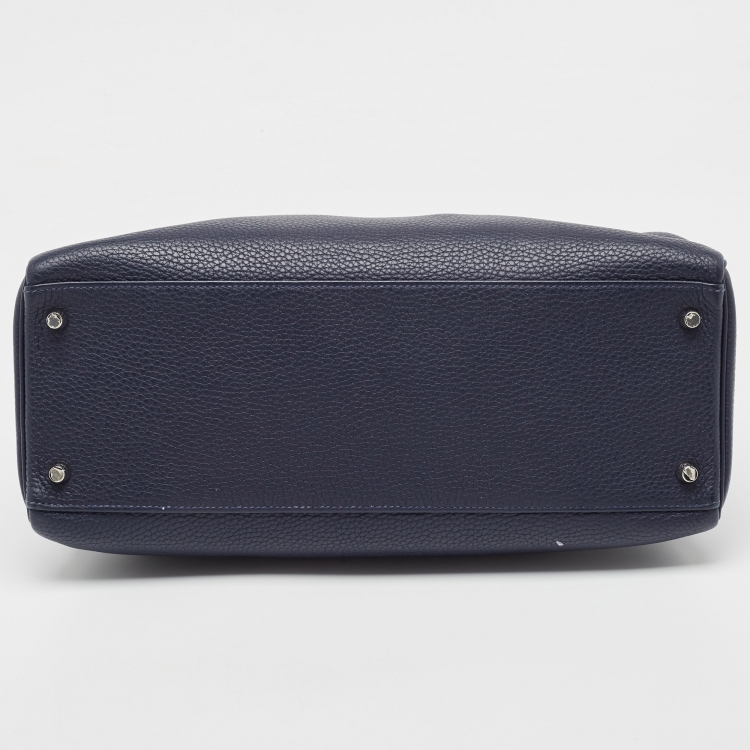 Pre Owned Hermes Bleu Saphir Taurillon Clemence Leather Palladium Finish Kelly Retourne 35 Bag