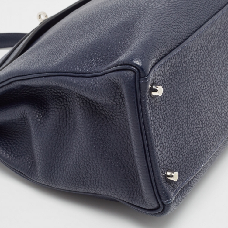 Pre Owned Hermes Bleu Saphir Taurillon Clemence Leather Palladium Finish Kelly Retourne 35 Bag