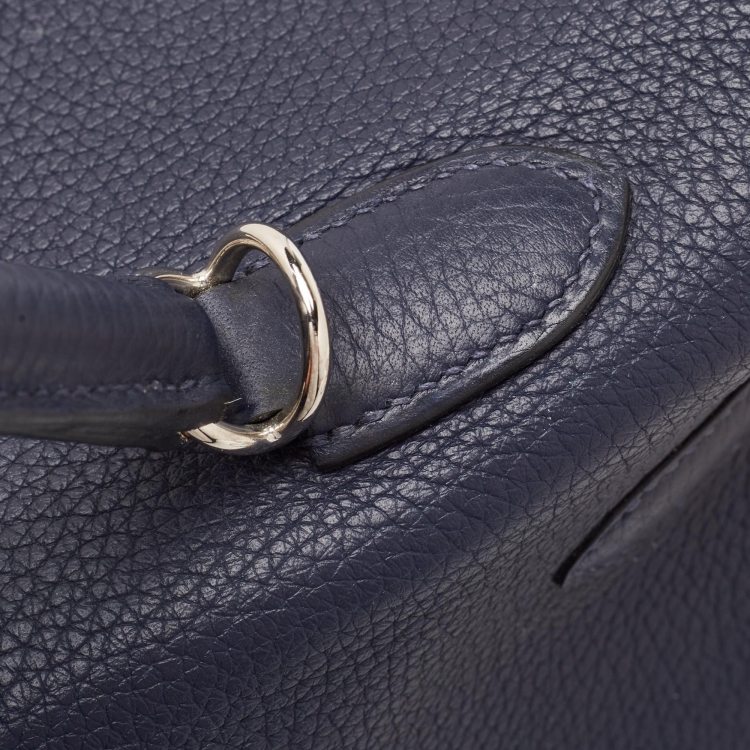 Pre Owned Hermes Bleu Saphir Taurillon Clemence Leather Palladium Finish Kelly Retourne 35 Bag