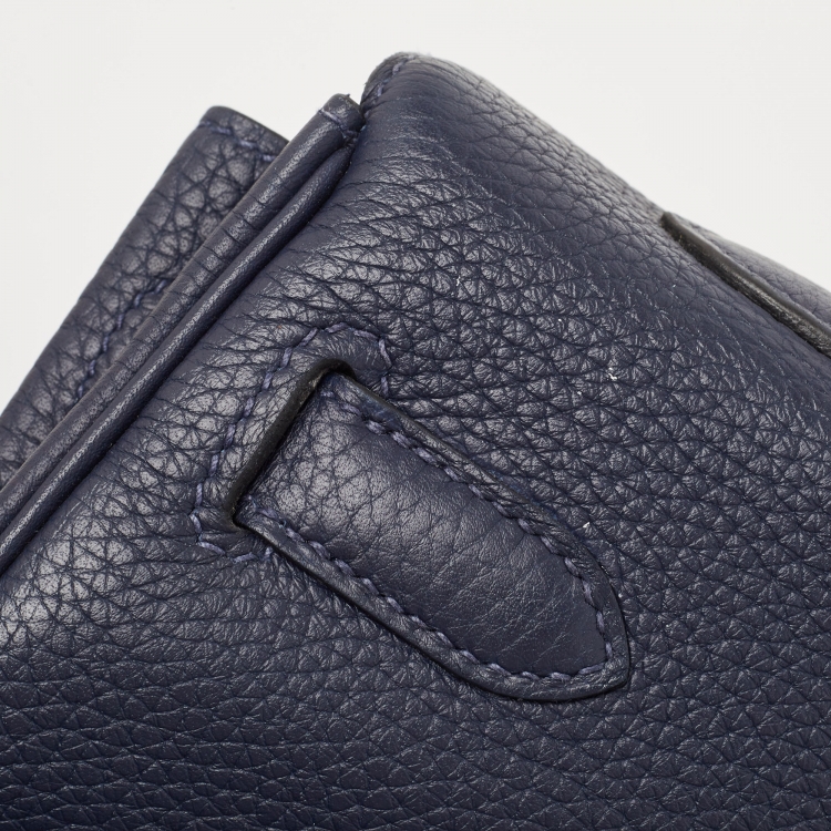 Pre Owned Hermes Bleu Saphir Taurillon Clemence Leather Palladium Finish Kelly Retourne 35 Bag