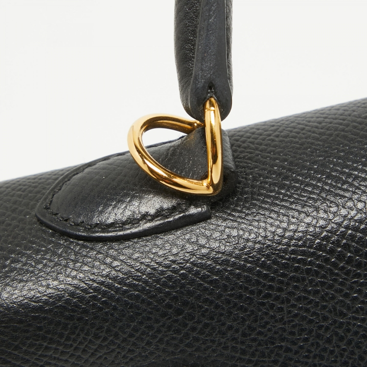 Pre Owned Hermes Noir Epsom Leather Gold Finish Kelly Sellier 25 Bag