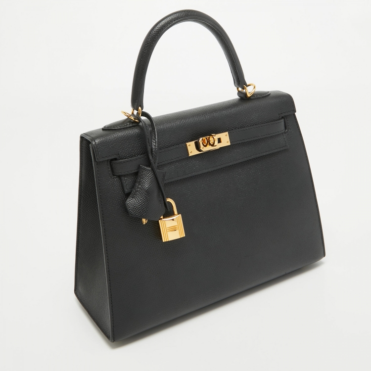 Pre Owned Hermes Noir Epsom Leather Gold Finish Kelly Sellier 25 Bag