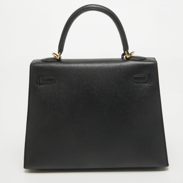 Pre Owned Hermes Noir Epsom Leather Gold Finish Kelly Sellier 25 Bag