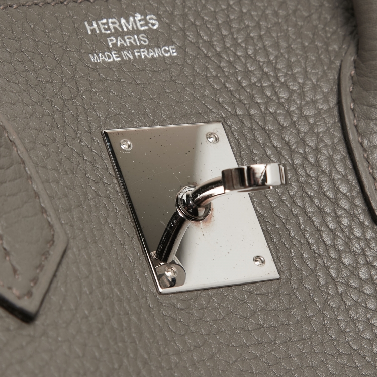 Pre Owned Hermes Etain Taurillon Clemence Palladium Finish Birkin 35 Bag