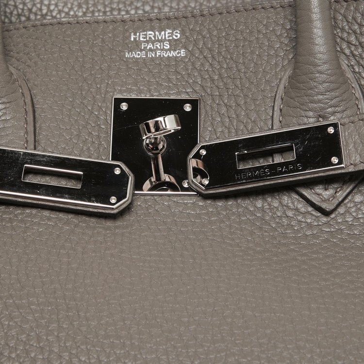 Pre Owned Hermes Etain Taurillon Clemence Palladium Finish Birkin 35 Bag