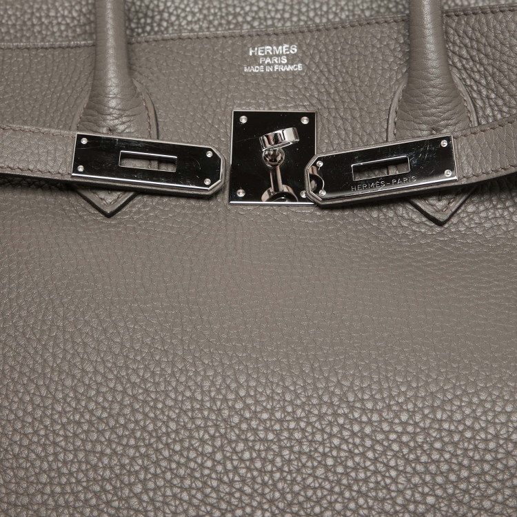 Pre Owned Hermes Etain Taurillon Clemence Palladium Finish Birkin 35 Bag