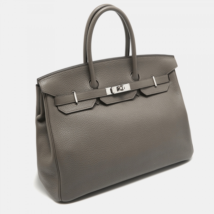 Pre Owned Hermes Etain Taurillon Clemence Palladium Finish Birkin 35 Bag