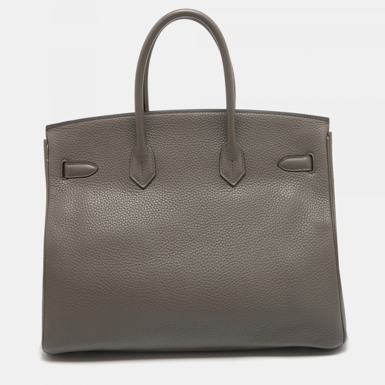 Pre Owned Hermes Etain Taurillon Clemence Palladium Finish Birkin 35 Bag
