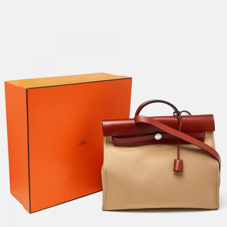 Pre Owned Hermes Cuivre/Trench Vache Hunter and Toile Herbag Zip 39 Bag