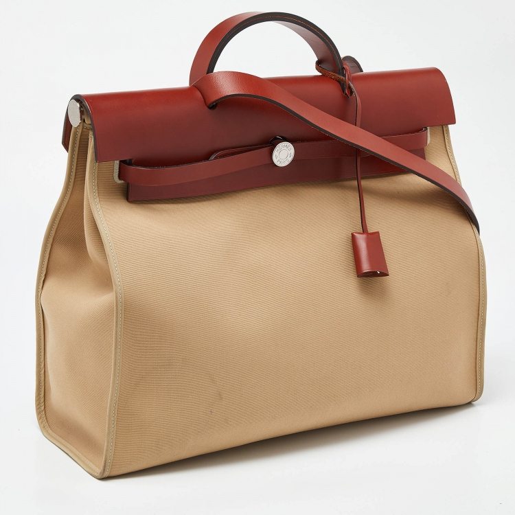 Pre Owned Hermes Cuivre/Trench Vache Hunter and Toile Herbag Zip 39 Bag