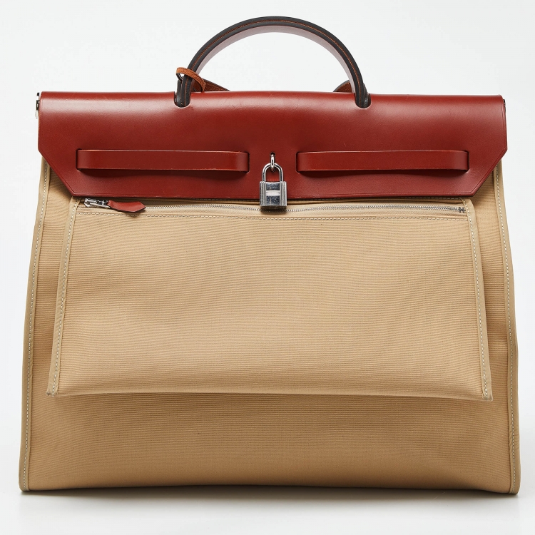 Pre Owned Hermes Cuivre/Trench Vache Hunter and Toile Herbag Zip 39 Bag