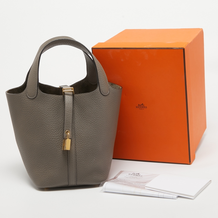 Pre Owned Hermes Etain Taurillon Clemence Leather Picotin Lock 18 Bag