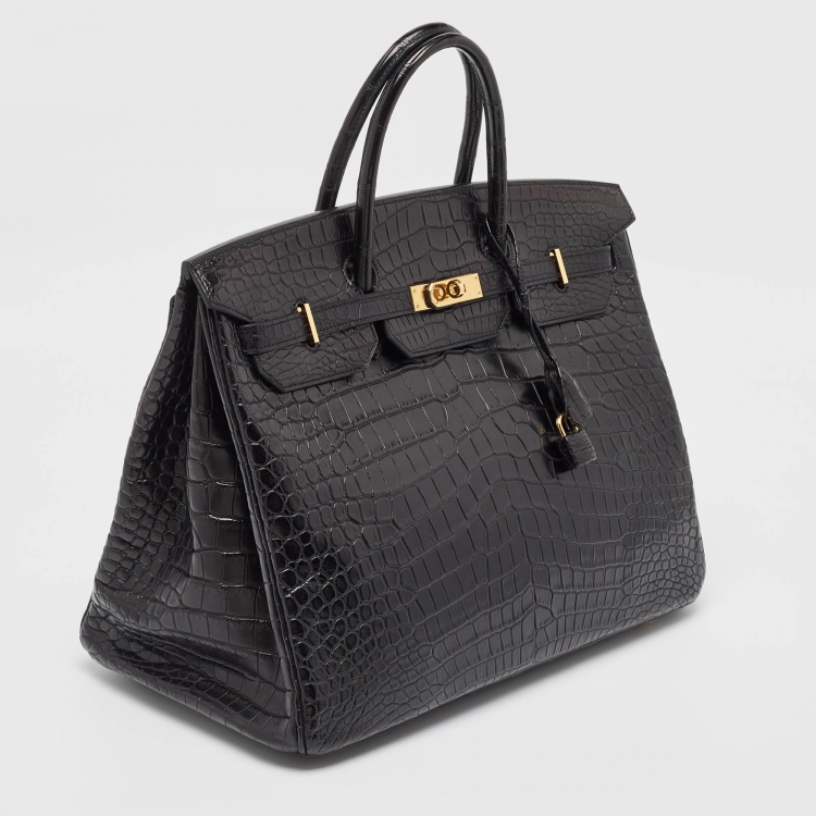 Pre Owned Hermes Black Crocodile Gold Finish Birkin 40 Bag