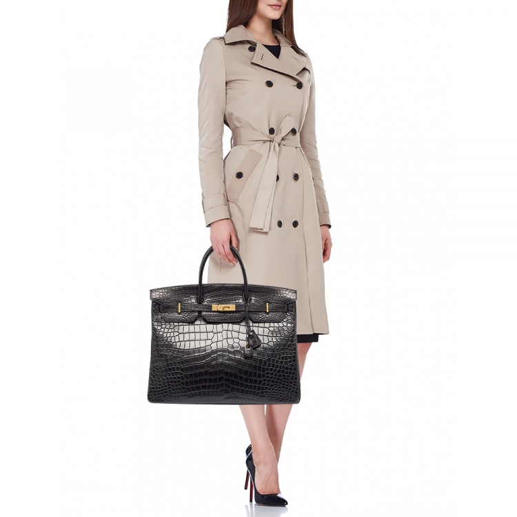 Pre Owned Hermes Black Crocodile Gold Finish Birkin 40 Bag