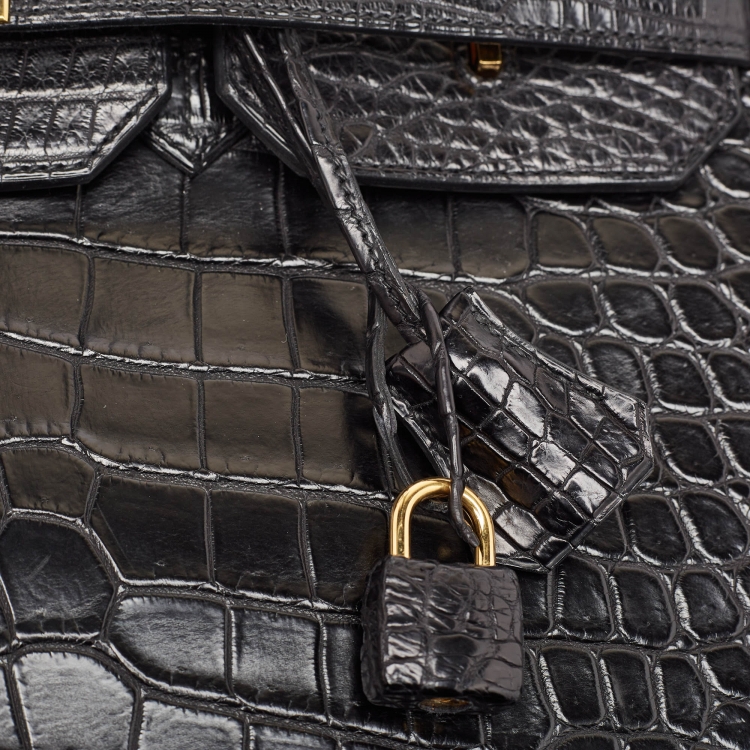 Pre Owned Hermes Black Crocodile Gold Finish Birkin 40 Bag
