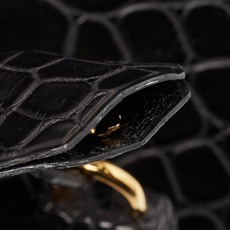Pre Owned Hermes Black Crocodile Gold Finish Birkin 40 Bag