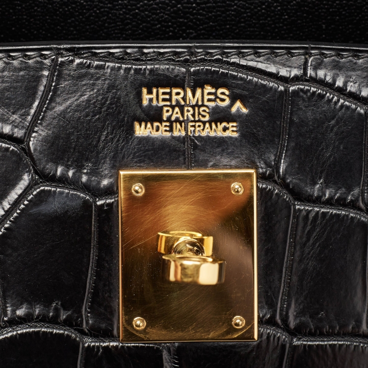Pre Owned Hermes Black Crocodile Gold Finish Birkin 40 Bag