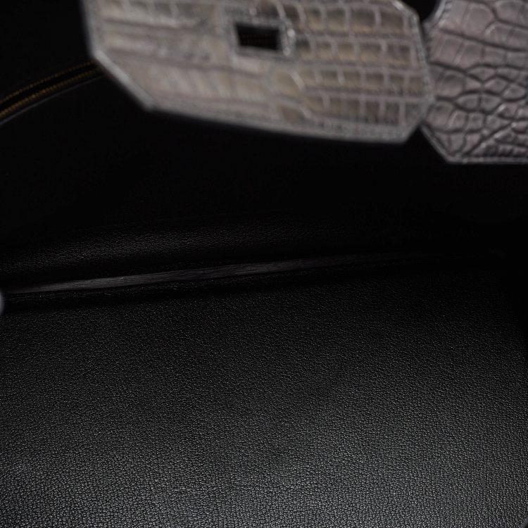 Pre Owned Hermes Black Crocodile Gold Finish Birkin 40 Bag