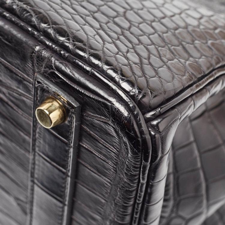 Pre Owned Hermes Black Crocodile Gold Finish Birkin 40 Bag