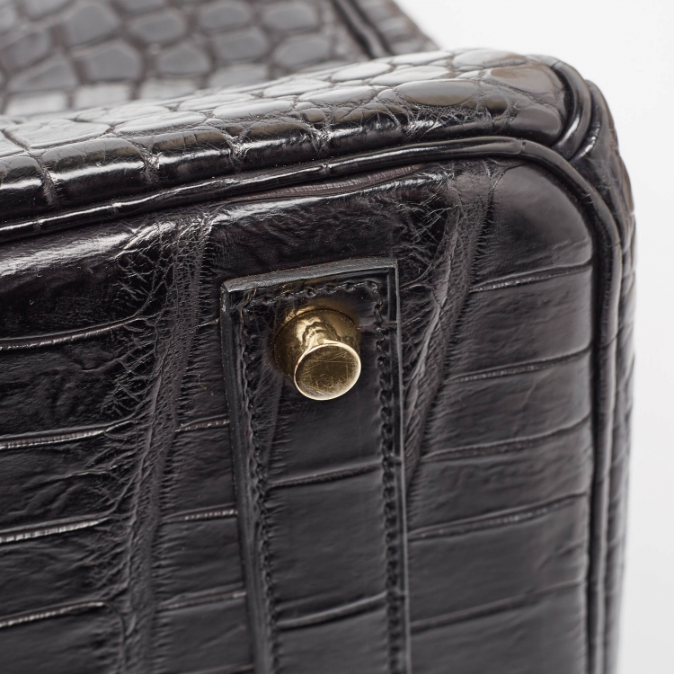 Pre Owned Hermes Black Crocodile Gold Finish Birkin 40 Bag
