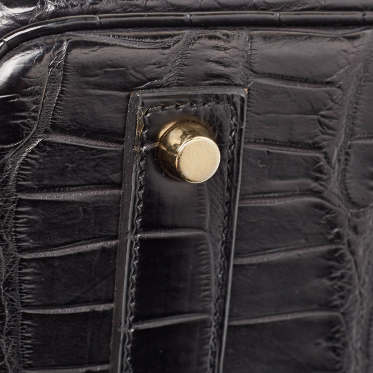 Pre Owned Hermes Black Crocodile Gold Finish Birkin 40 Bag