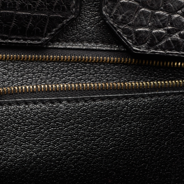 Pre Owned Hermes Black Crocodile Gold Finish Birkin 40 Bag