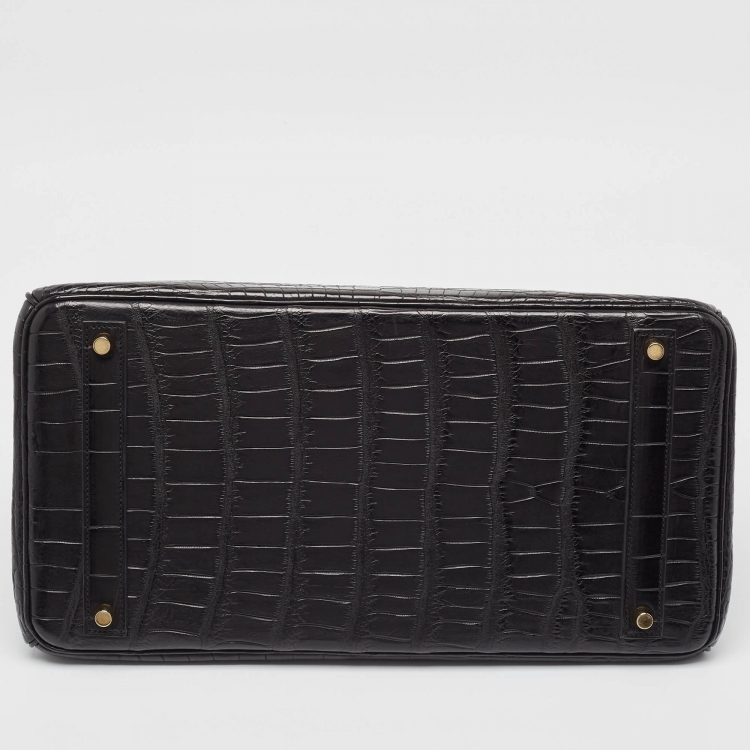 Pre Owned Hermes Black Crocodile Gold Finish Birkin 40 Bag