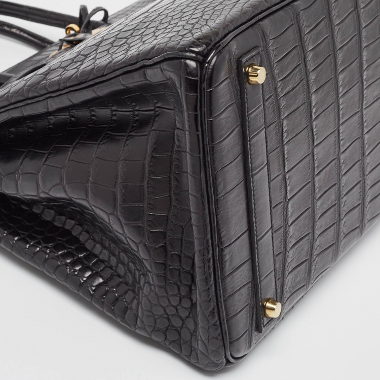 Pre Owned Hermes Black Crocodile Gold Finish Birkin 40 Bag
