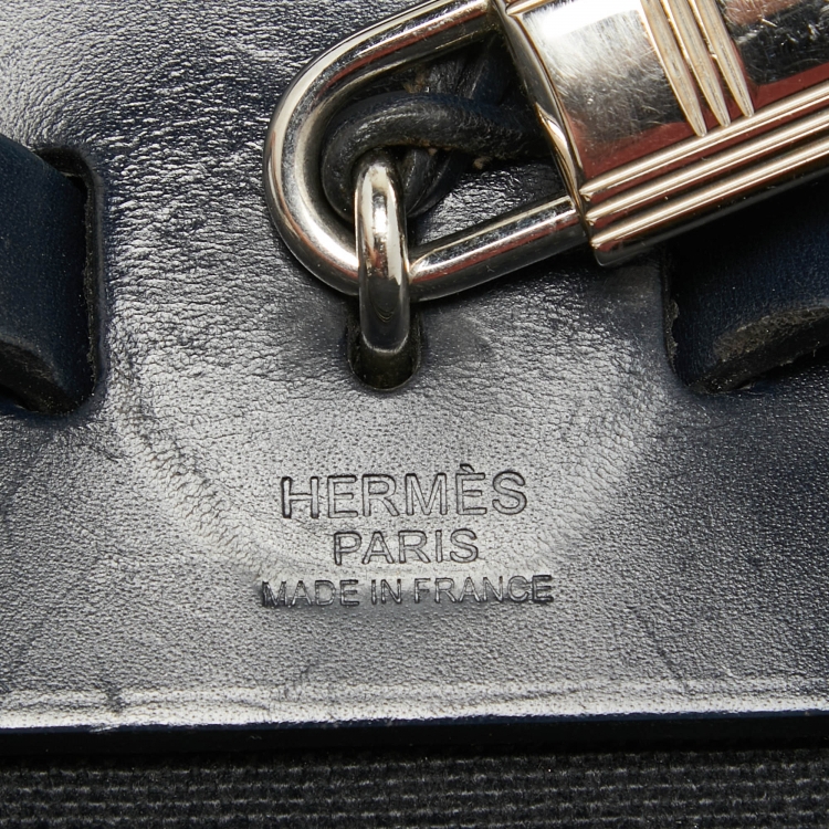 مملوكة مسبقًا Hermes Bleu Index/Black Canvas and Leather Herbag Zip PM Bag