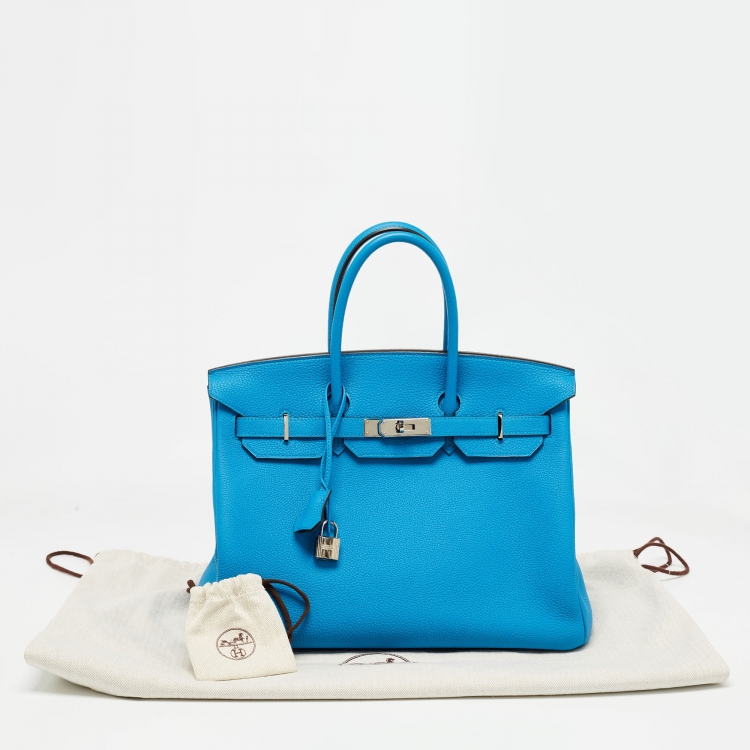 Pre Owned Hermès Bleu Zanzibar/Malachite Togo Leather Palladium Finish Birkin 35 Bag
