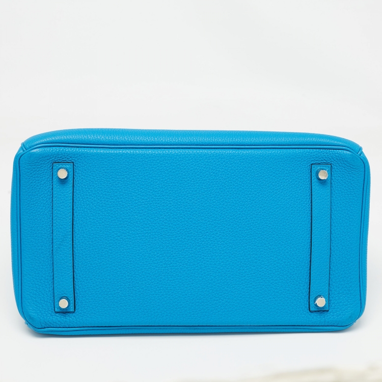 Pre Owned Hermès Bleu Zanzibar/Malachite Togo Leather Palladium Finish Birkin 35 Bag