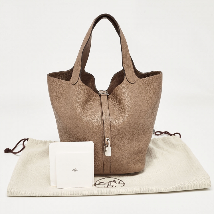 Pre Owned Hermes Taupe Grey Taurillon Clemence Leather Picotin Lock 22 Bag