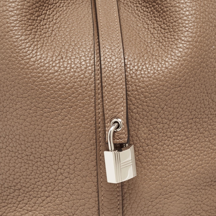 Pre Owned Hermes Taupe Grey Taurillon Clemence Leather Picotin Lock 22 Bag