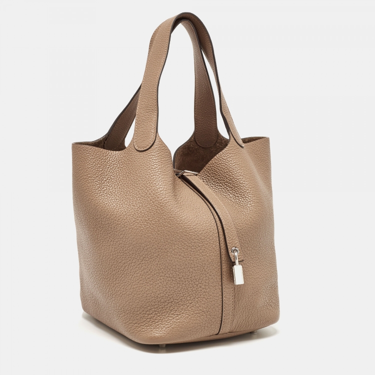 Pre Owned Hermes Taupe Grey Taurillon Clemence Leather Picotin Lock 22 Bag