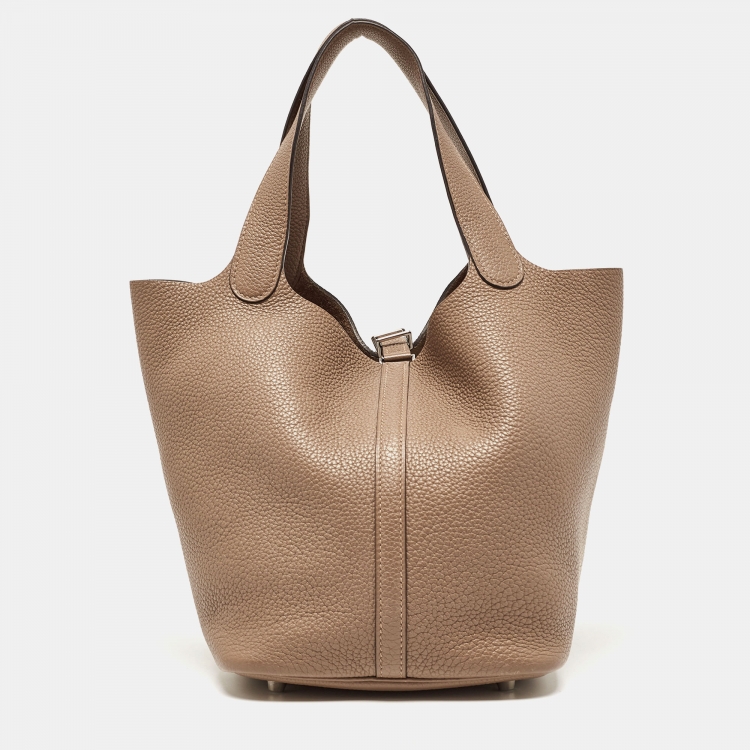 Pre Owned Hermes Taupe Grey Taurillon Clemence Leather Picotin Lock 22 Bag